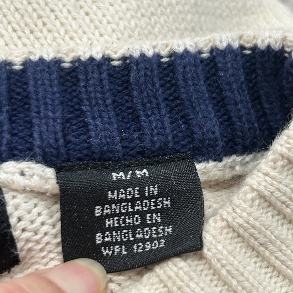 Haggar Mens Cream Cable Knit Plaid Crewneck Sweater M Medium - Picture 7 of 8